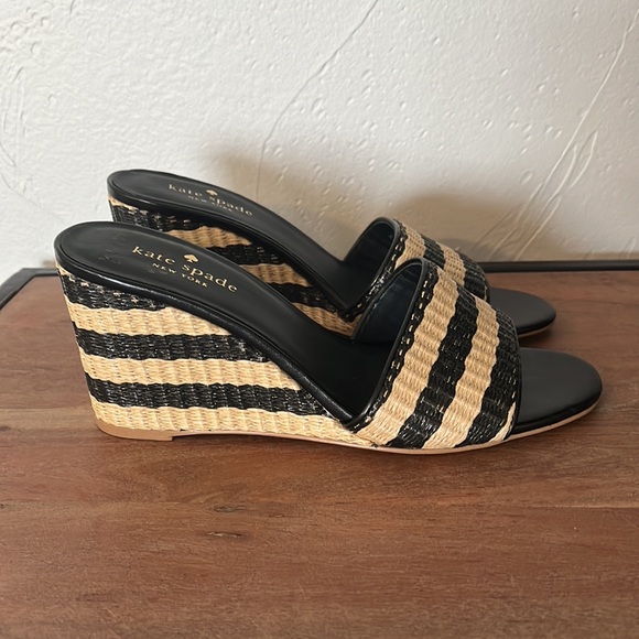 KATE SPADE Linda Wedges Tan And Black Raffia - Picture 5 of 12